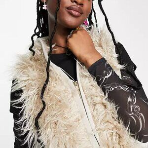 NWT Basic Pleasure Mode Faux Fur Yeti Vest in Beige